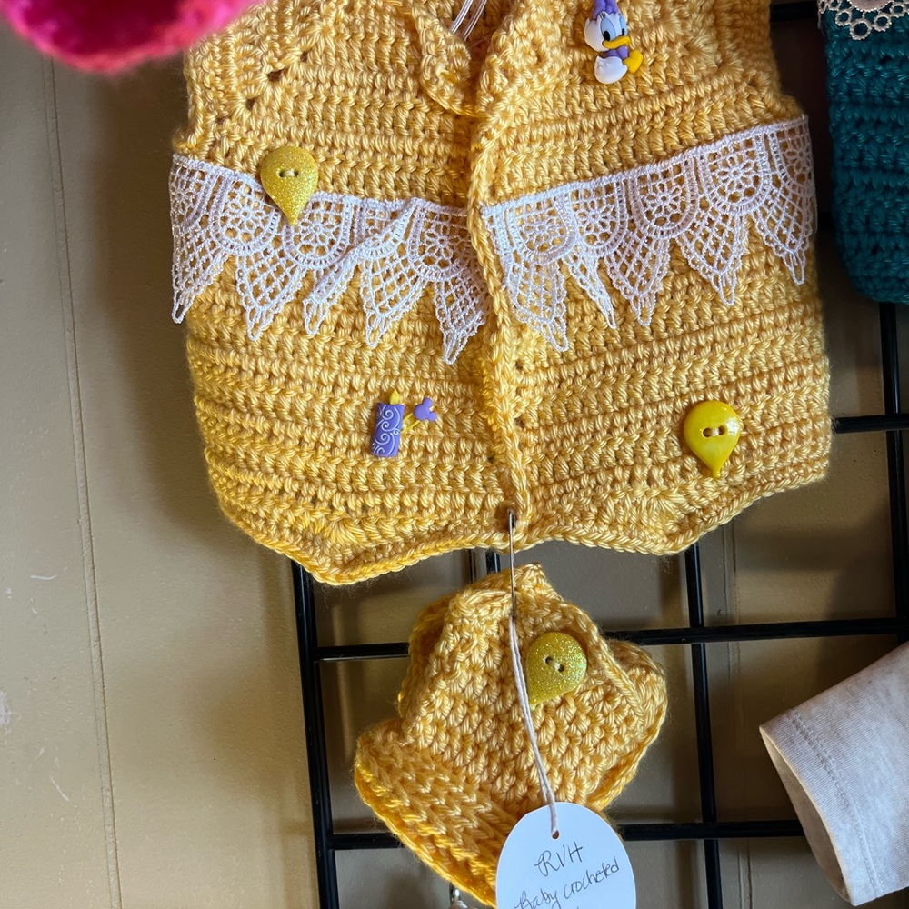 Handmade Yellow Crochet Baby Vest and Booty Set